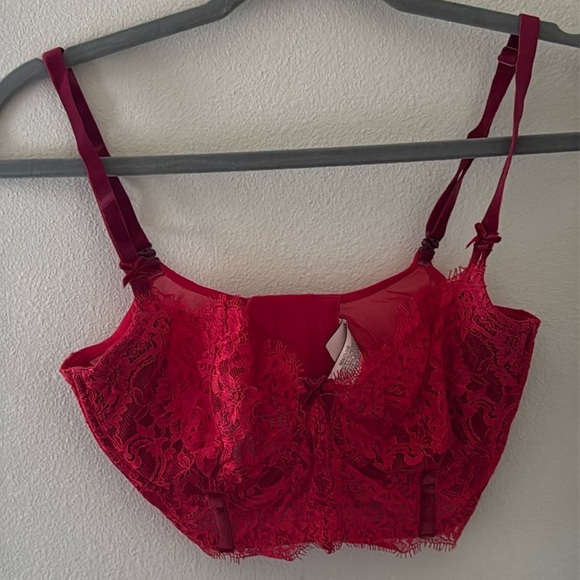 Victoria’s Secret Dream Girls Red Lace push up w/o padding Bra Sz 32DD bustier - Picture 2 of 5